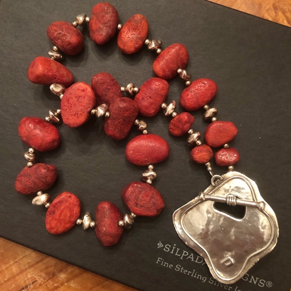 Rare Silpada Sterling Silver Red Sponge Coral Toggle Clasp Necklace N0900 - Picture 14 of 16